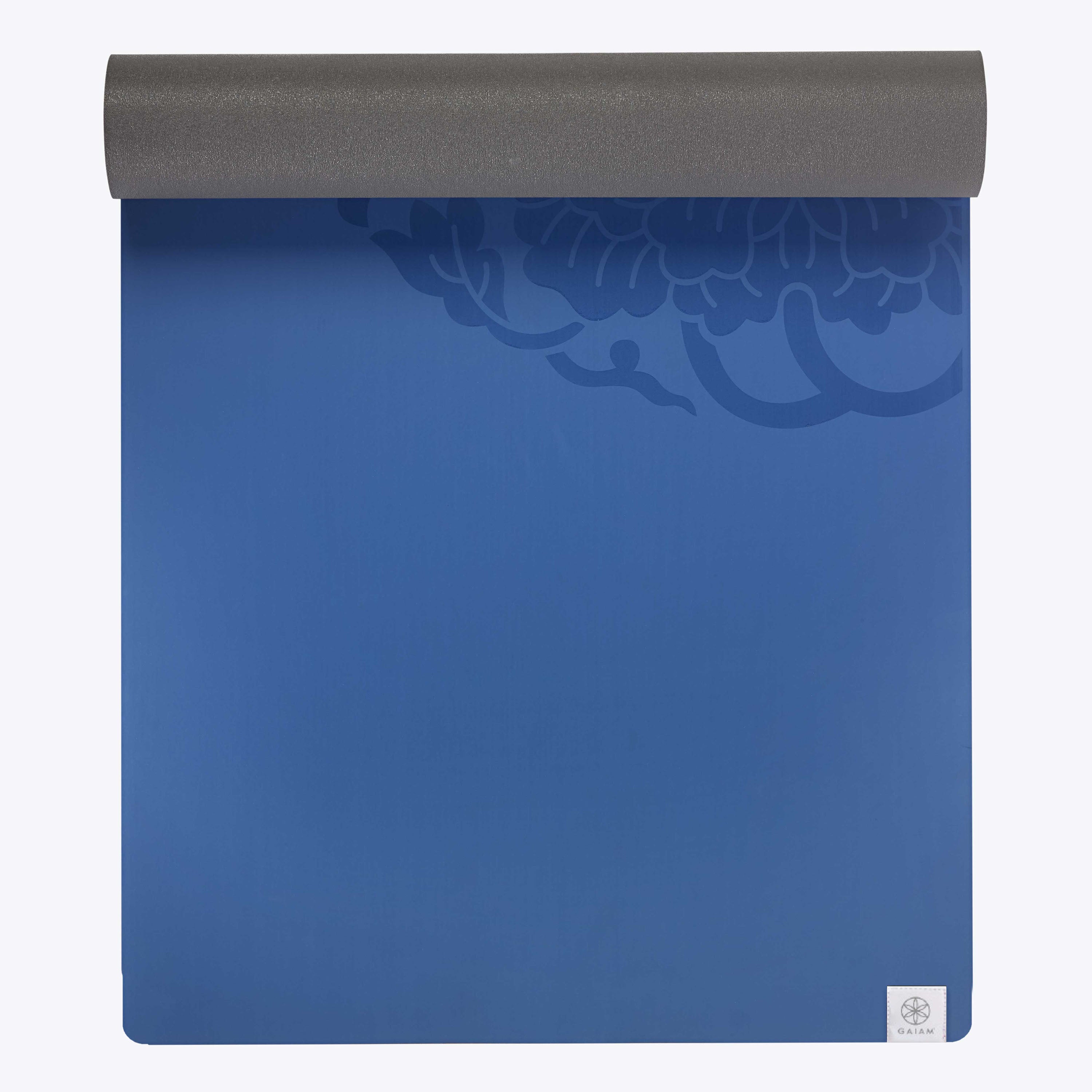Performance Dry-Grip Yoga Mat (5mm) blue front top rolled