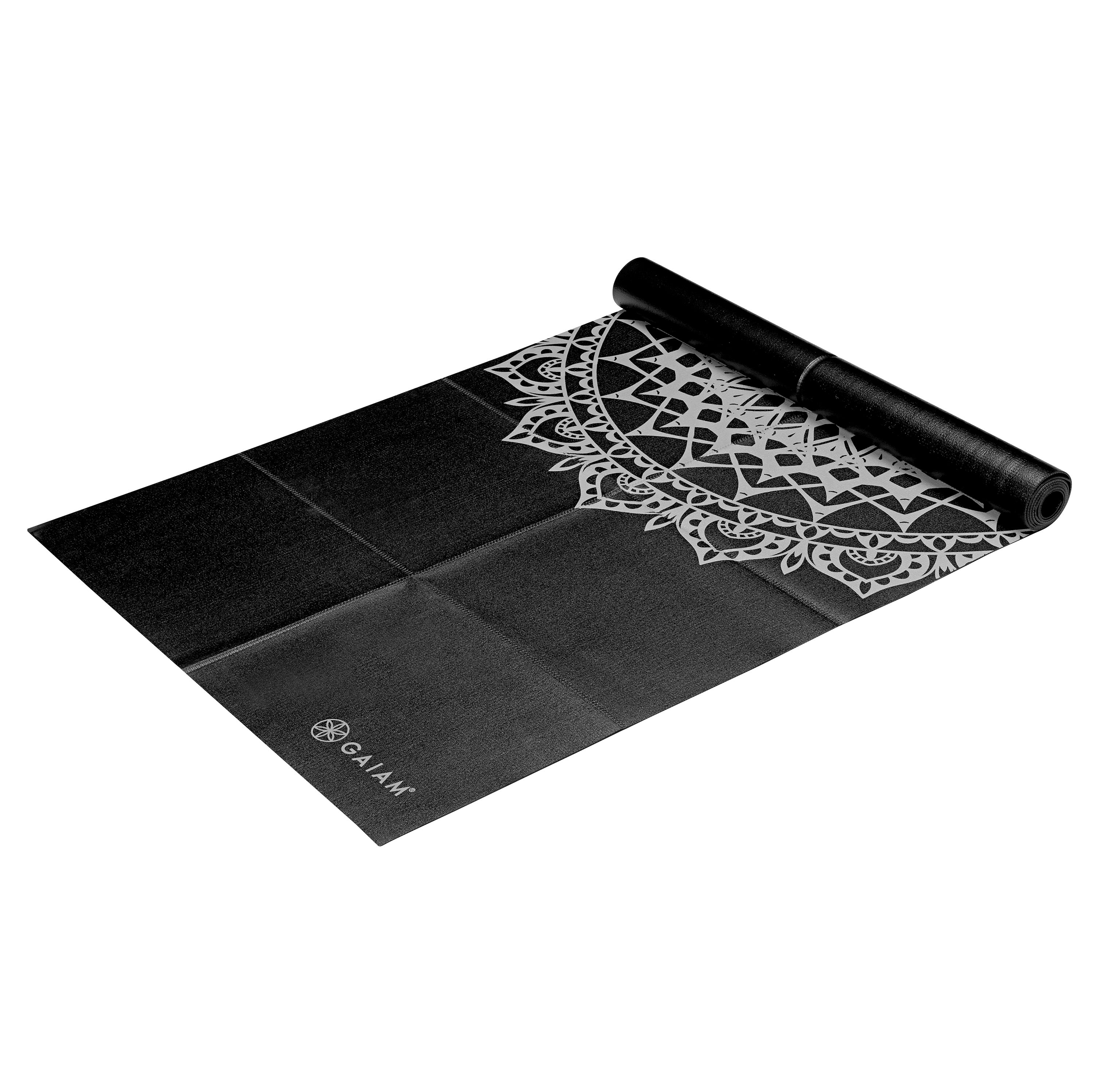 Gaiam Midnight Marrakesh Foldable Yoga Mat (2mm) angle top rolled